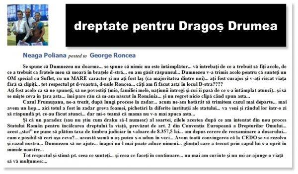 DREPTATE pentru Dragos Drumea!