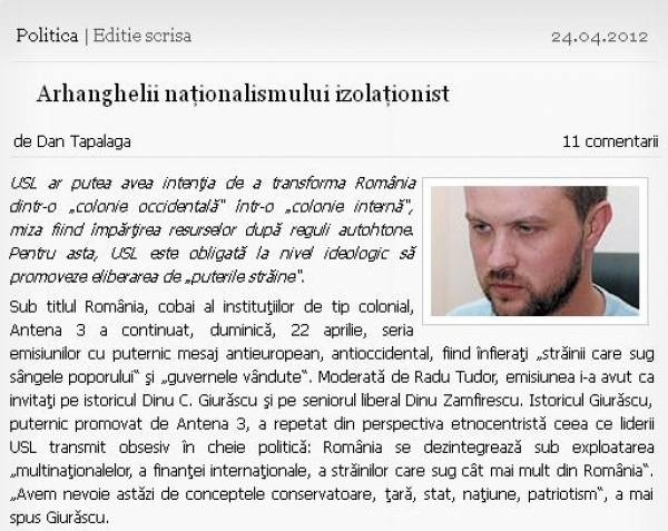 "Arhanghelii naţionalismului izolaţionist - Dan Tapalaga"